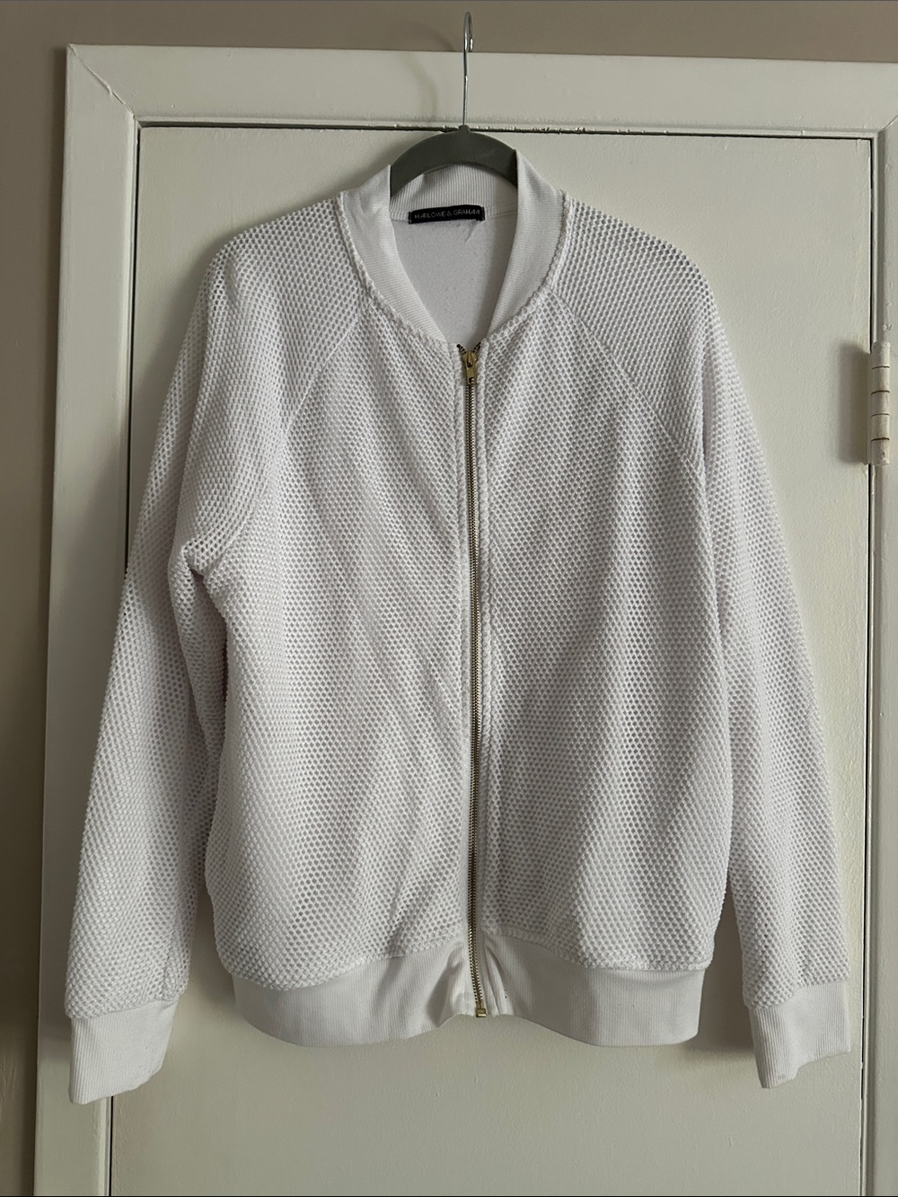Harlowe & Graham White Textured Zip Jacket with Gold Hardware